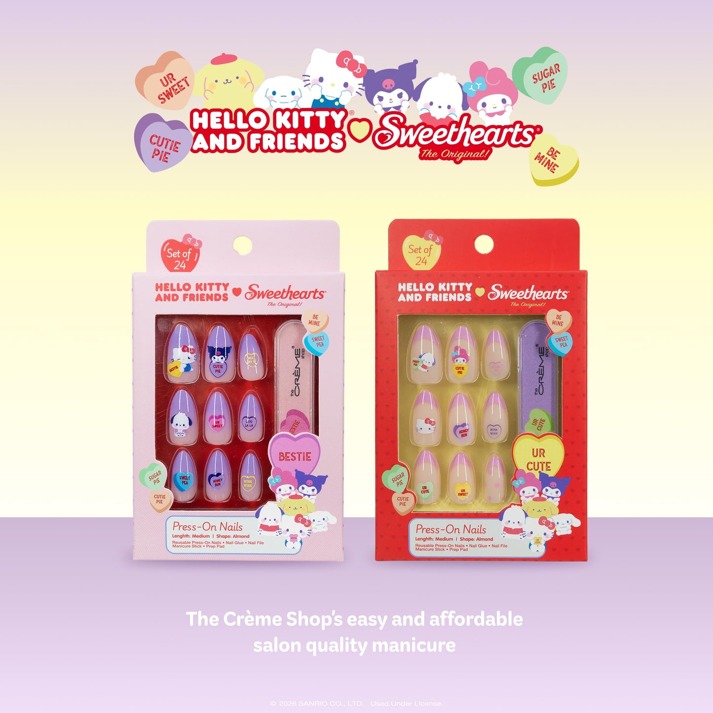 The Crème Shop x Hello Kitty & Friends x Sweethearts Collection Press On Nails, Almond Shape, 28 Nails Kit with Glue and Tools (Bestie) Beauty & Personal Care The Crème Shop