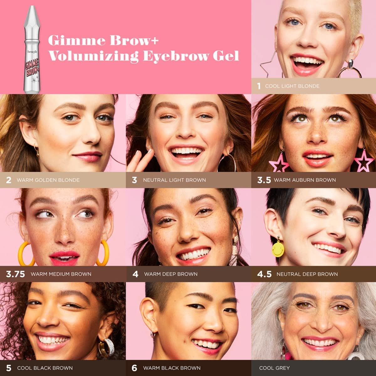 Benefit Gimme Brow+ Volumizing Fiber Gel, 4 Medium Warm Deep Brown, 1 Count