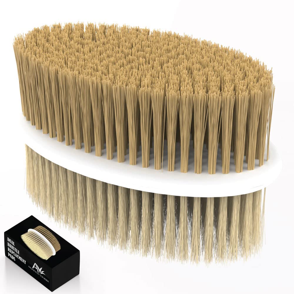 Avilana Soft and Stiff Replacement Pads-Replaceable and Interchangeable Pads for Shower Body Brush with Long 19 inch Curved Handle Back Brush