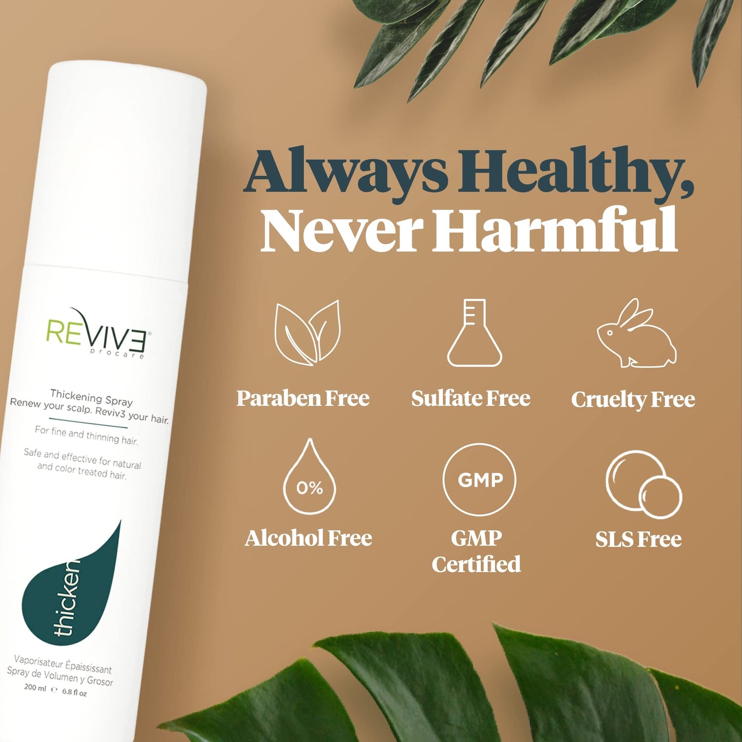 REVIV3 PROCARE Thicken Instant Thickening and Volumizing Spray with UV protection for hair, Plant Based with Walnut Extract and Essential Amino Acids