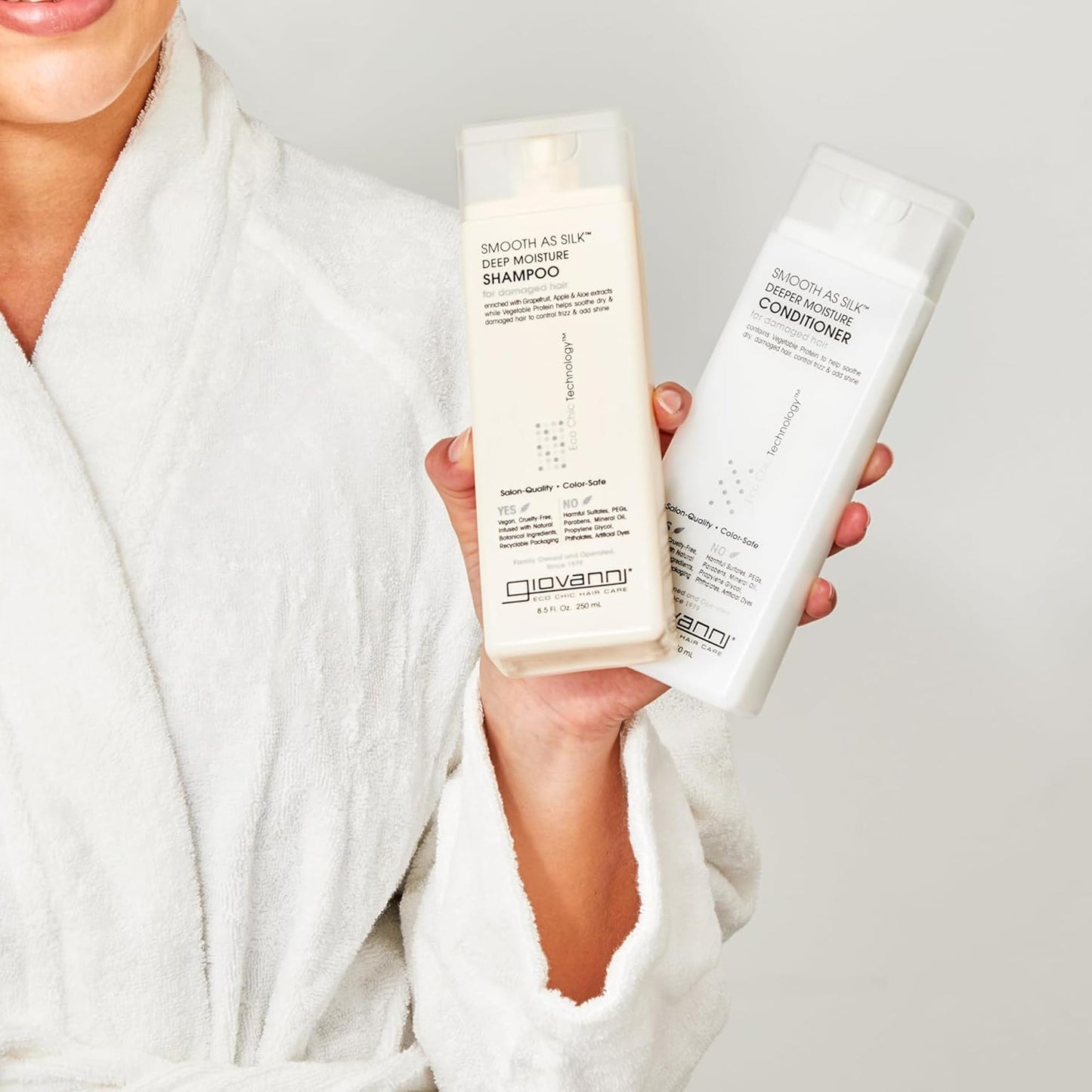 GIOVANNI Eco Chic Smooth as Silk Deep Moisture Shampoo & Conditioner Set - Aloe Extract, Calms Frizz, Detangles, Lauryl & Laureth Sulfate Free