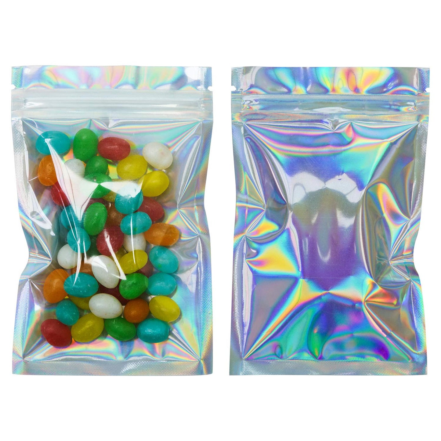 100 Pieces Smell Proof Bags - 3x5 Inches Resealable Mylar Bags Clear Zip Lock Food Candy Storage Bags Holographic Rainbow Color