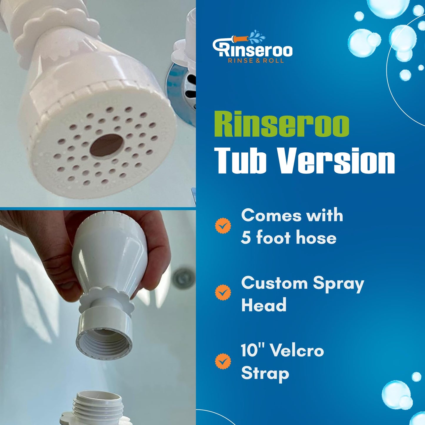 Rinseroo Slip-On Bathtub Faucet Sprayer Attachment – Ultra-Flex Dog Shower Adapter with Portable Pet Showerhead, 5-Foot Hose, No Installation, Fast & Easy Washing