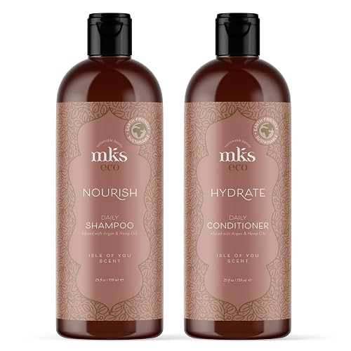 Earthly Body MKS eco Nourish Shampoo, Isle of You (25 fl oz) + MKS eco Hydrate Conditioner, Isle of You (25 fl oz) - Moroccan Argan Oil, Hemp Seed Oil