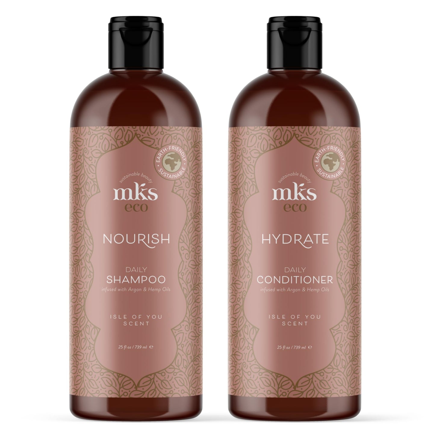 Earthly Body MKS eco Nourish Shampoo, Isle of You (25 fl oz) + MKS eco Hydrate Conditioner, Isle of You (25 fl oz) - Moroccan Argan Oil, Hemp Seed Oil