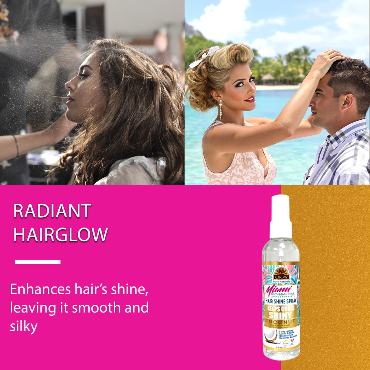 OKAY Hair Shine Spray 4 oz - Shine Enhancer for Curly, Wavy & Straight Hair - Frizz Control, Gloss Finish & Lightweight Styling Spray with Vitamin E