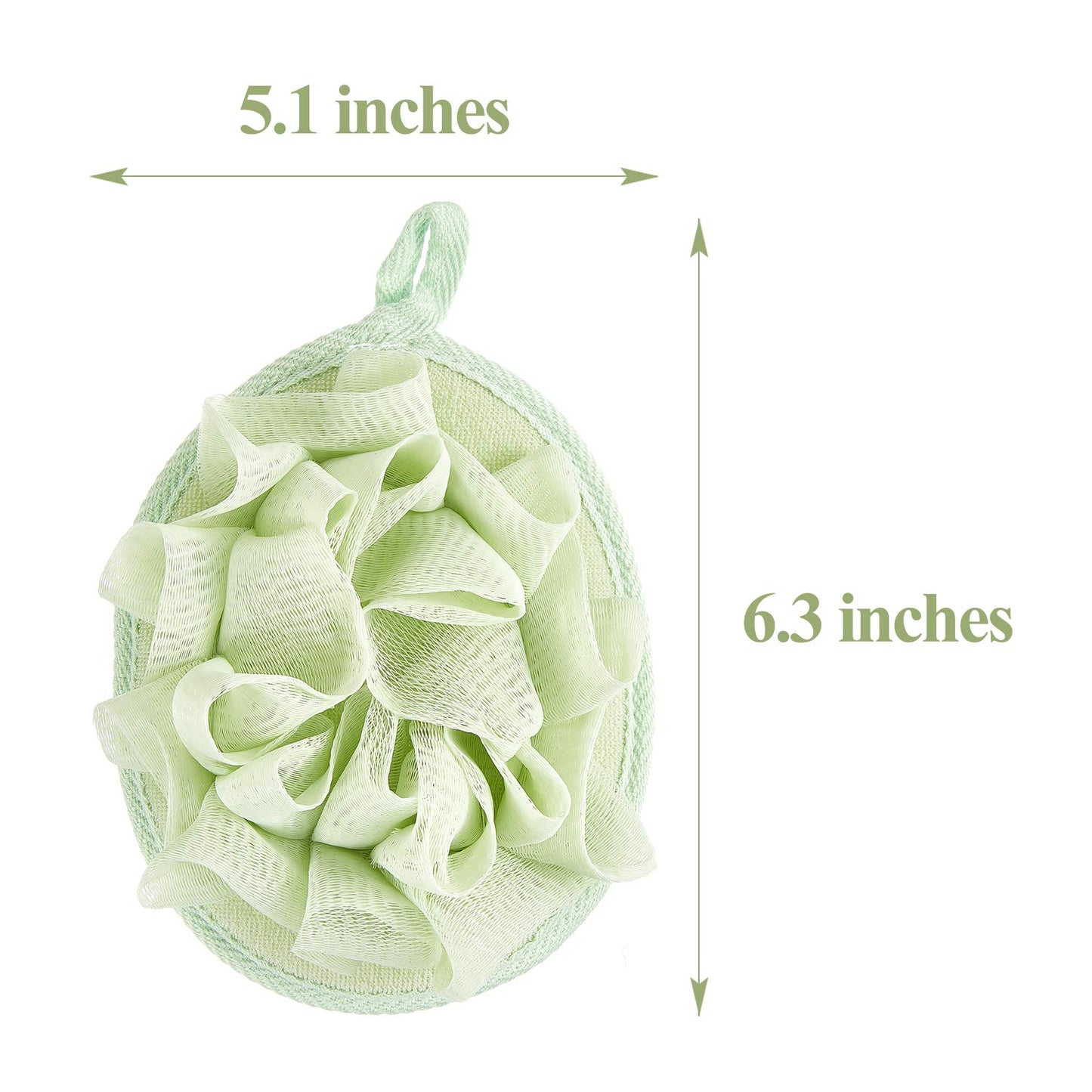Boao 6 Pcs Bath Shower Pouf Sponge Mesh Pouf Shower Ball Exfoliating Body Sponge Pad Scrubber Glove with Flower Bath Ball (Beige,Green,Purple)