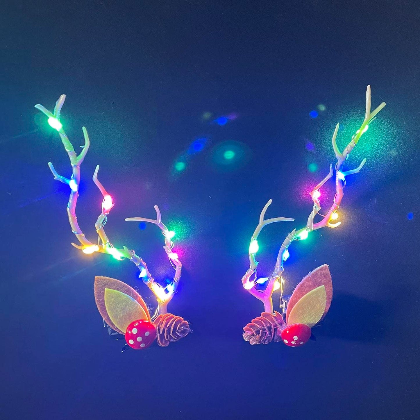 Woent LED Christmas Glowing Hairpin Light up Elk Antlers Feathers Headdress Simulation Tree Branch Hair Clips (Colorful Light 1)