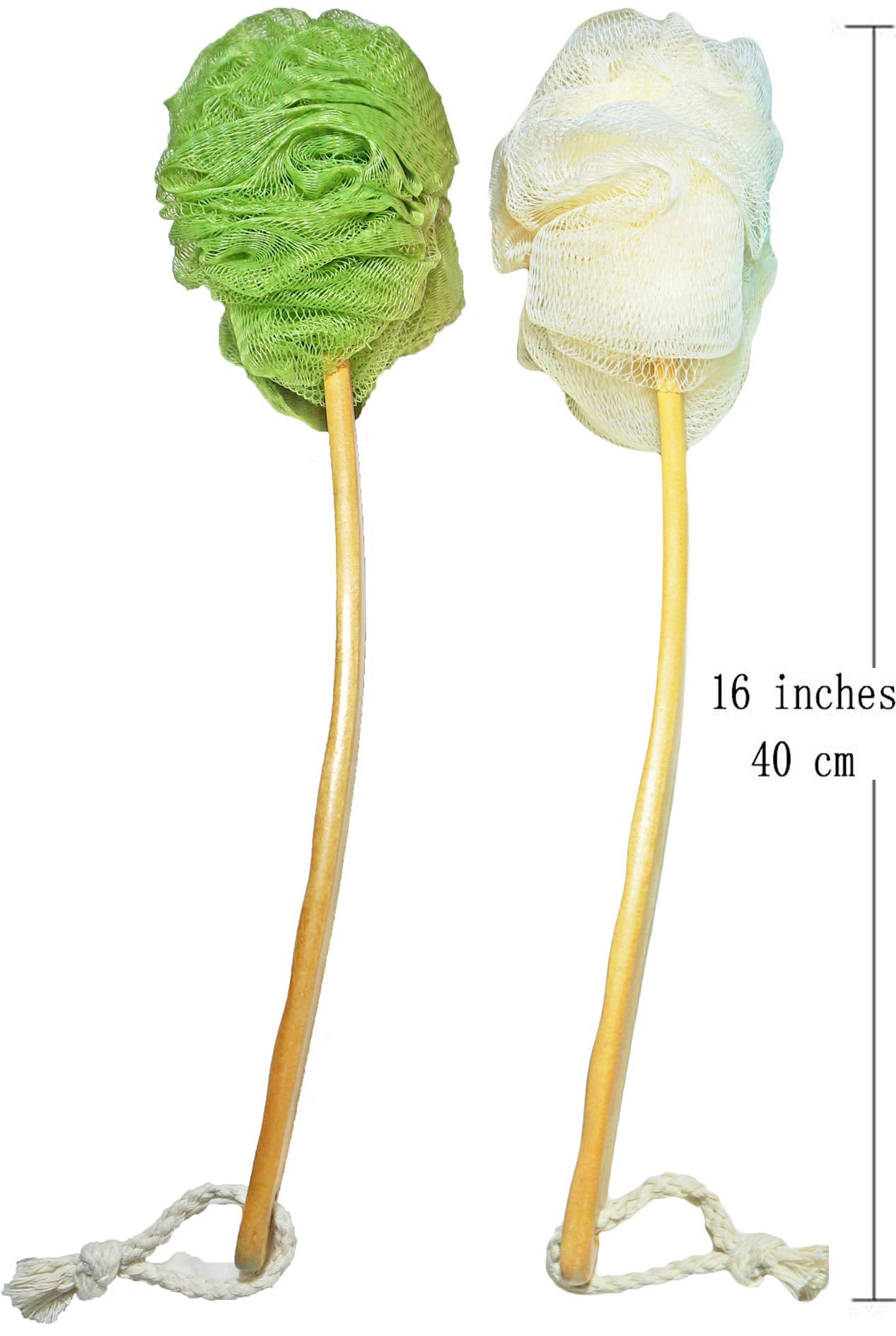 Shower Loofah Body & Back Scrubber - Exfoliating Loofah Bath Brush On a Stick - with Long Wooden Handle Back Brush for Men & Women - Easy Reach Body