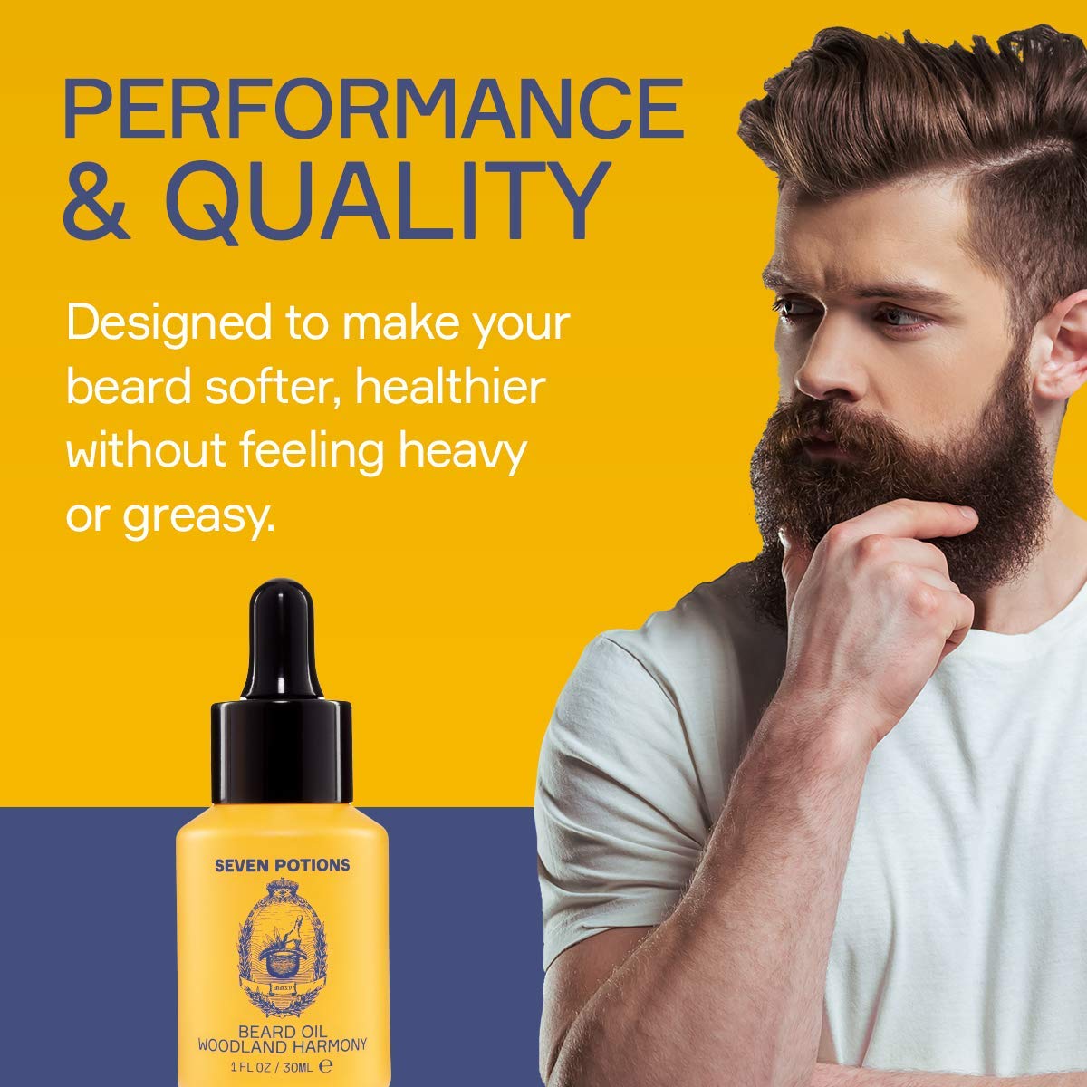 SEVEN POTIONS Natural Beard Oil for Men 1 FL OZ / 30ml - Sweet & Woody Beard Softener & Conditioner - Vegan Conditioning Oil That Helps Prevent Itch