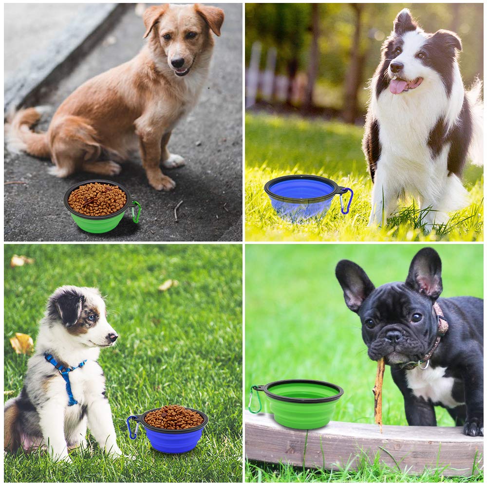 2-Pack Collapsible Dog & Cat Bowls with Carabiners – Portable Pet Food & Water Dishes for Travel, Walking & Outdoor Use