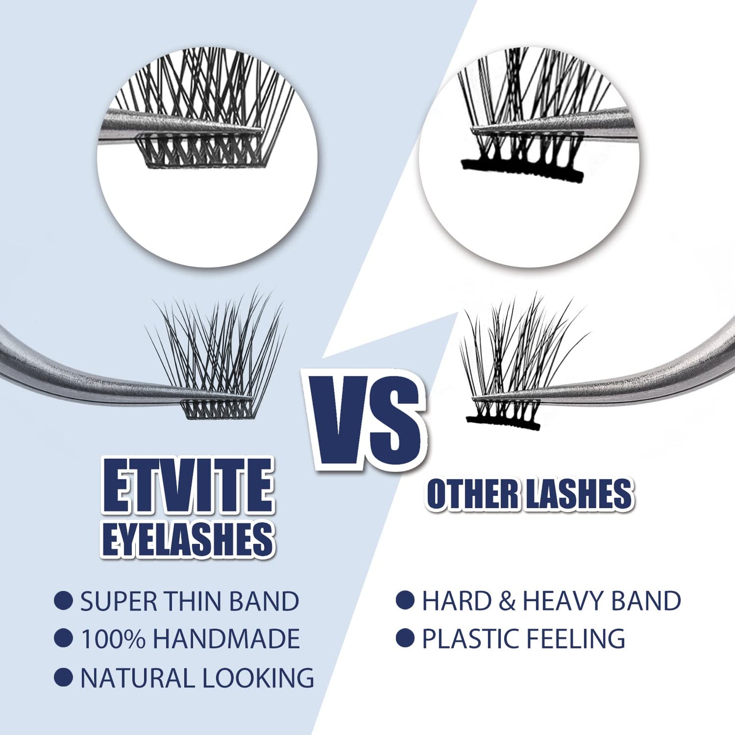 ETVITE DIY Eyelash Extension Lash Clusters Individual Lashes, 48 Clusters 3D Effect C Curl, Natural Look Reusable Soft Feather Light Volume 10mm