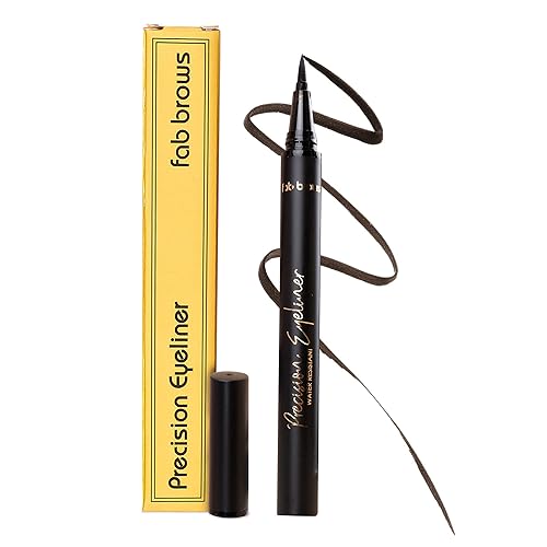 Fab Brows Precision Liquid Eyeliner - Felt-Tipped Liquid Eyeliner Pen - Richly Pigmented Waterproof Black Eyeliner - Achieves Thin or Thick Strokes