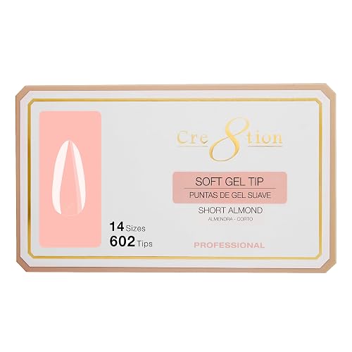 Cre8tion Soft Gel Nail Tips, Short Almond Shape, 602 Tips in 14 Sizes (00-9) for Professional Nail Extensions Beauty & Personal Care Cre8tion