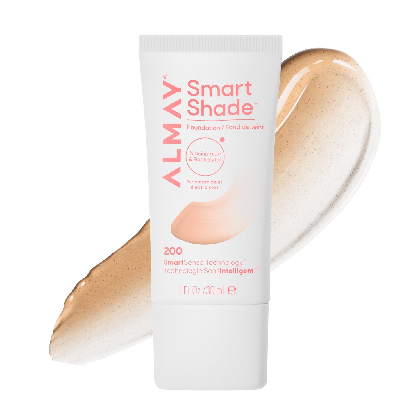 Almay Smart Shade™ Foundation, Oil-Free, Non-Comedogenic, Hypoallergenic, Vegan Face Makeup, 200 Light Medium, 1 fl oz