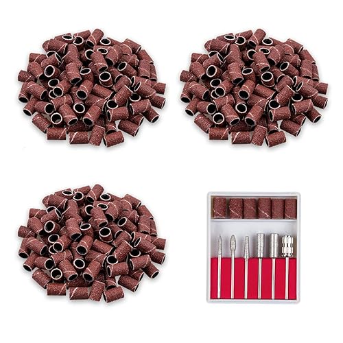 Subay Professional Nail Art Drill Bits Set 6PCS 3/32inch, Sanding Bands 300PCS #80#120#180 for Acrylic, Gel Nails, Dip Powder Nails and Manicure
