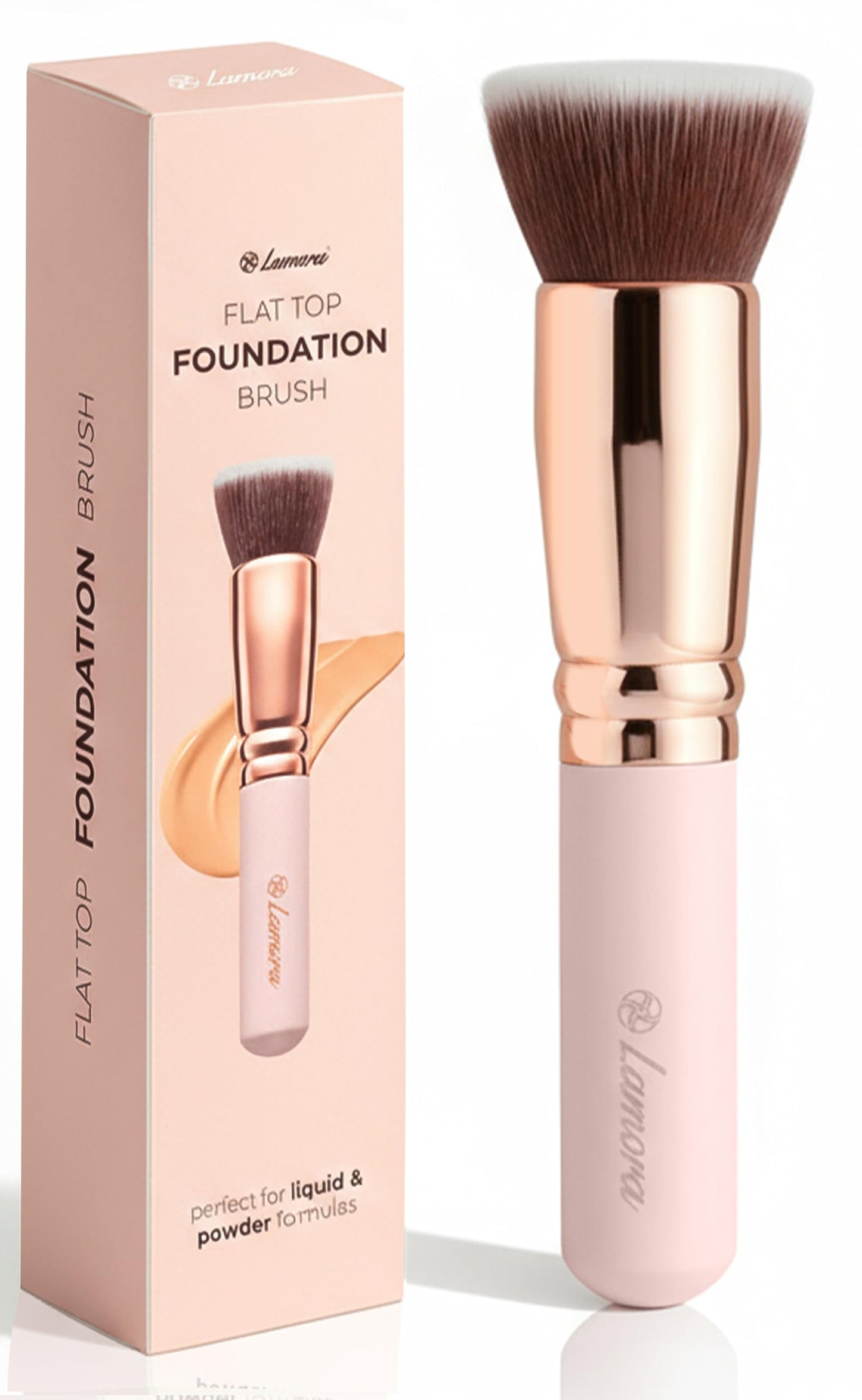 Lamora Makeup Brush Foundation Kabuki - Flat Top Face Brush for Liquid, Cream, and Powder Cosmetics - Full Coverage Blending, Buffing, Stippling
