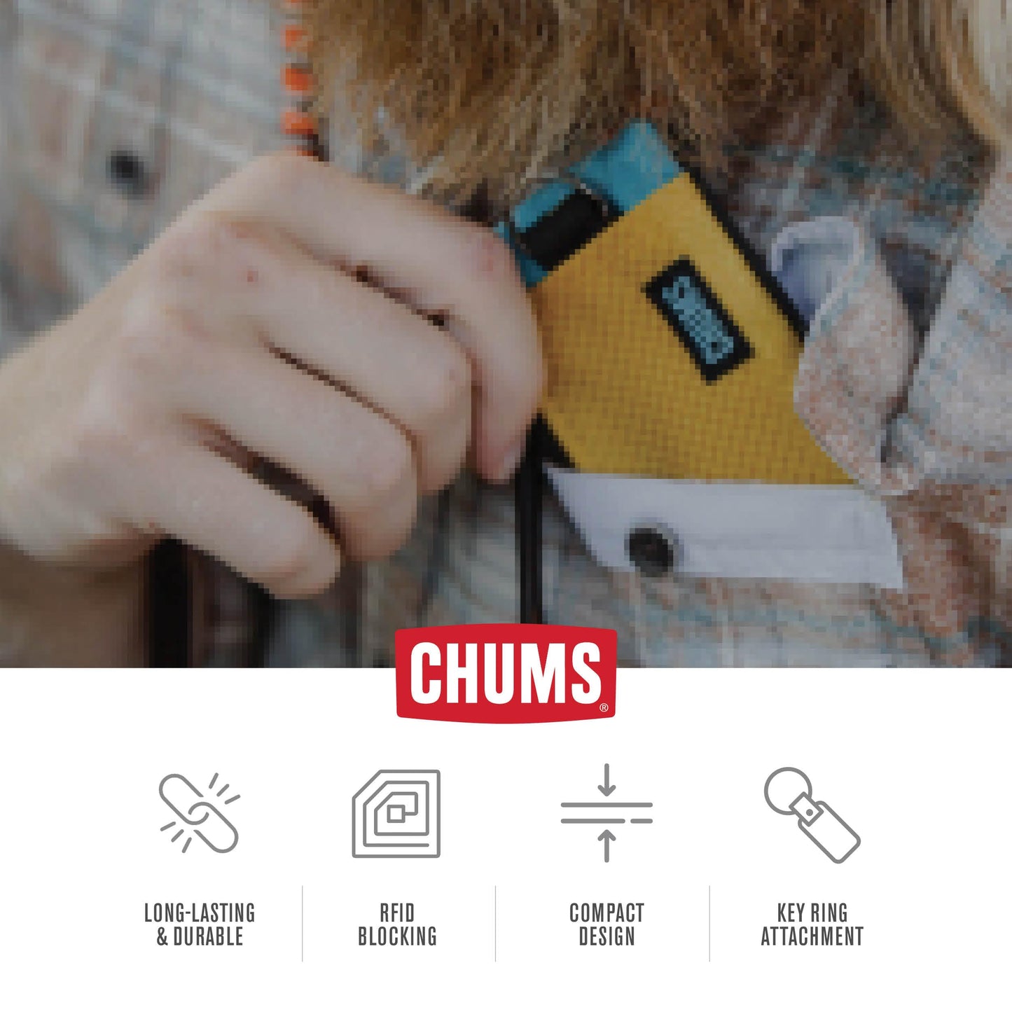 Chums Surfshorts Wallet – Lightweight Minimalist Zippered Wallet with Clear ID Window, Water-Resistant with Key Ring, Rainbow Tie Dye
