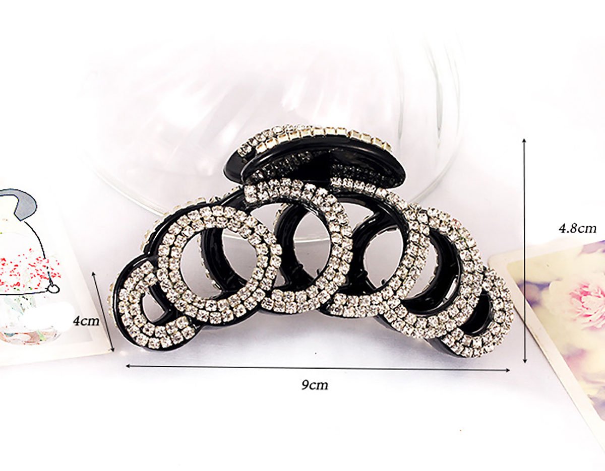 Exquisite Rhinestones Jaw Clip Claw Clip Large Crystal Thick Hair Claw Hair Clip Head Dress for Women Lady (Black)