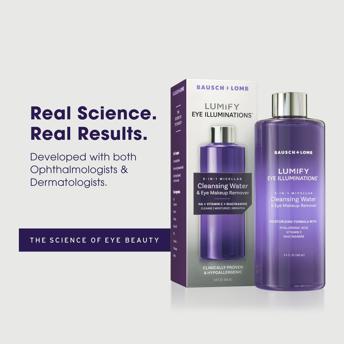 LUMIFY Eye Illuminations Cleansing Water & Eye Makeup Remover, 3-in-1 Micellar Water Contains Hyaluronic Acid, Vitamin C & Niacinamide, 5.4 Oz