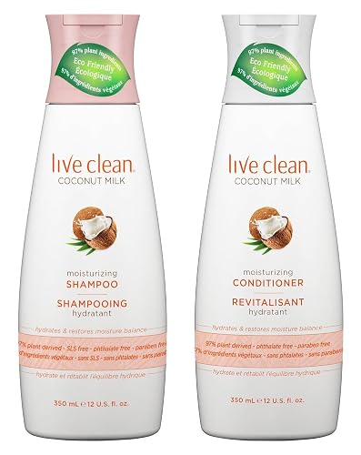 Live Clean Coconut Milk Moisturizing Shampoo and Conditioner, 12 oz each with Certified Organic Coconut Extract and Oil, Petrolatum-free