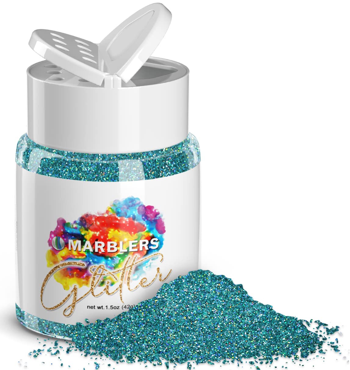 MARBLERS Holographic Glitter [Holo Teal] 1.5oz (42g) | Fine | Non-Toxic, Vegan, Cruelty-Free | Face, Body, Eyeshadow, Hair, Festival, Party Makeup |