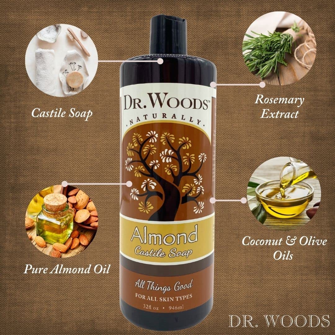 Dr. Woods Pure Almond Castile Soap 32 oz (Pack of 6)