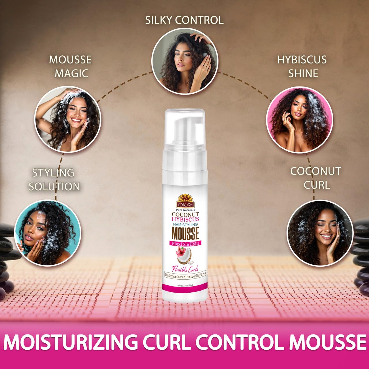 OKAY Coconut Hibiscus Hair Styling Mousse - 8 oz / 222 ml