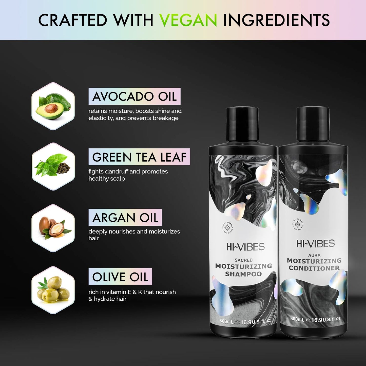 MOEHAIR Hi-Vibes Argan Oil Shampoo and Conditioner | Infused With Avocado, Sunflower, and Coconut Oils | Cleans and Nourishes Hair | Vegan Shampoo