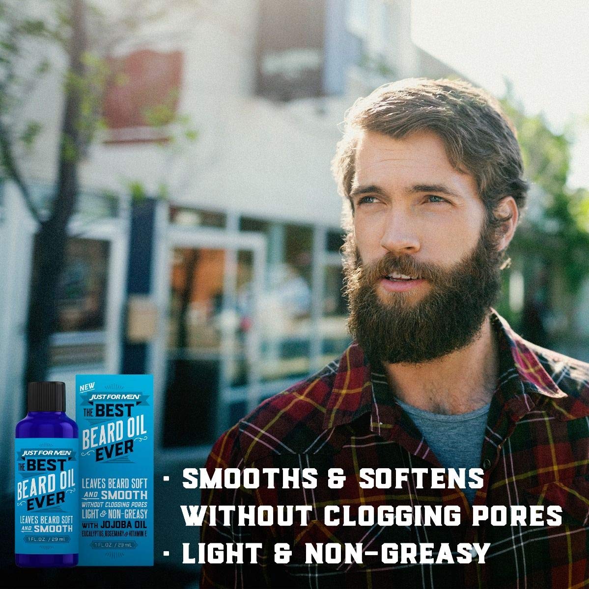 Just For Men The Best Beard Oil Ever, Supports Growth, Made with Vitamin E, Eucalyptus, Rosemary, and Jojoba Oil, Smoothes and Softens without