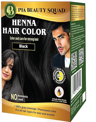 PIA Beauty Henna Hair Color Kit - Black - 30 Minute Ayurvedic Hair Dye with Serum - 100% Grey Coverage |Color mix+ Shine Serum | For Men & Women