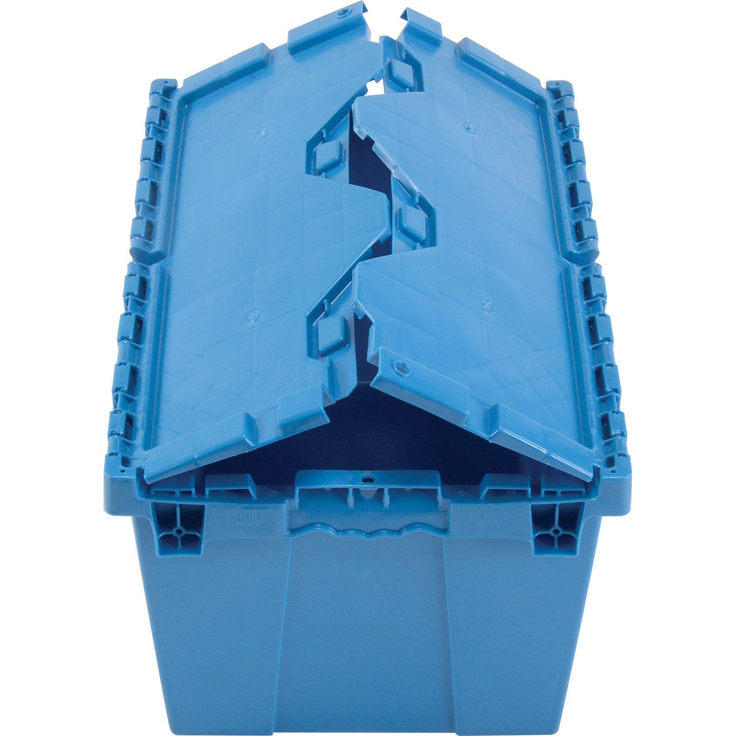 Monoflo Plastic Distribution Container With Hinged Lid, 21.9 x 15.2 x 12.8”, Blue