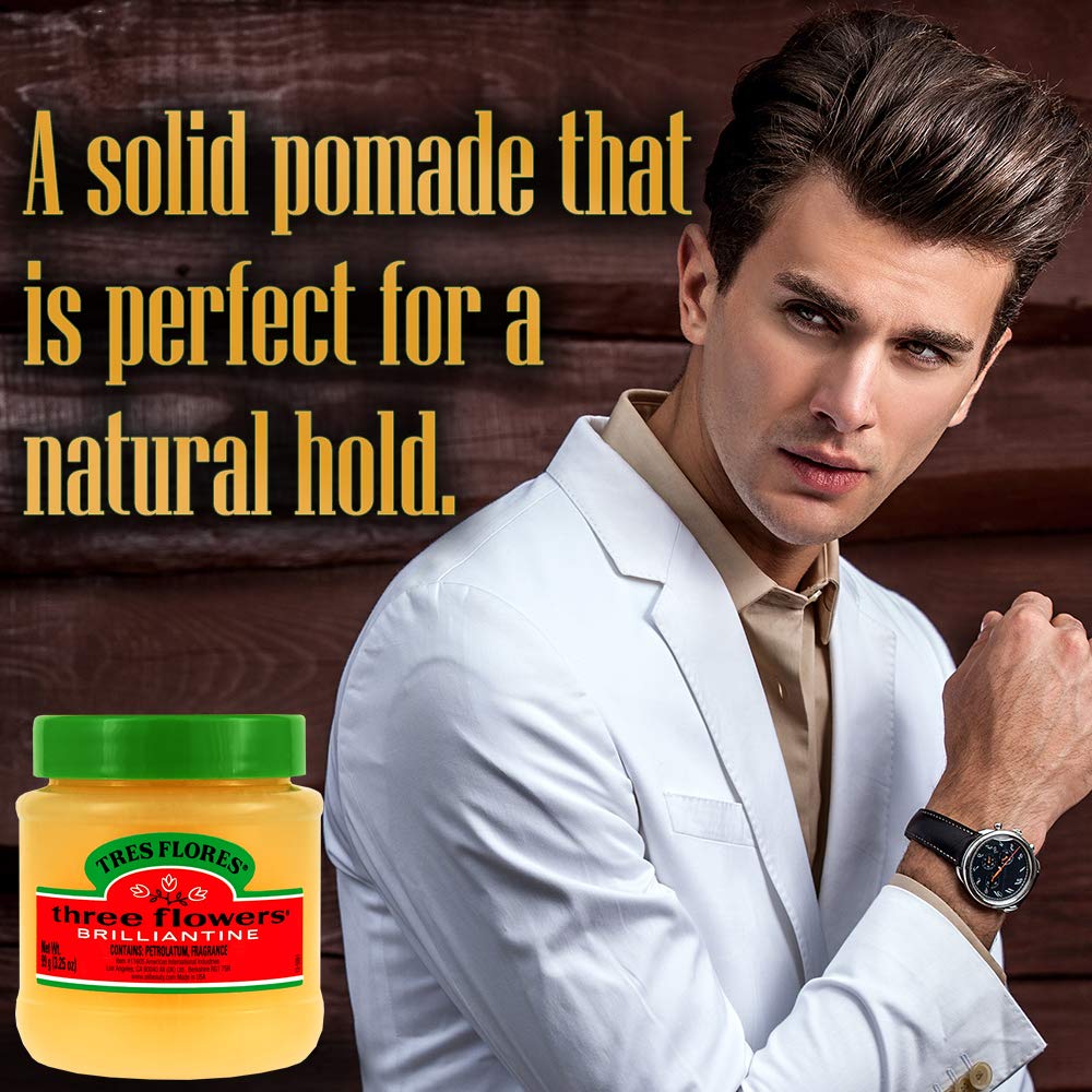 Three Flowers Solid Brilliantine Pomade, Men Hair Styling, 2 pack