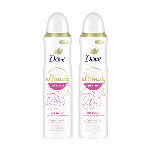 Dove Ultimate Dry Spray Antiperspirant Peony And Rose Water 2 Count For 72-Hour Sweat And Odor Protection With Triple Moisturizer Technology 3.8oz Beauty and Personal Care Dove