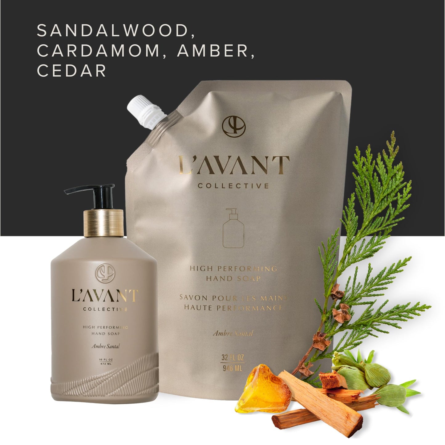 L'AVANT Collective Natural Luxury Hand Soap | Plant-Based, Non-Toxic & Moisturizing, Safe for Kids & Pets, Refillable Glass Bottle with Pump, 16 Fl
