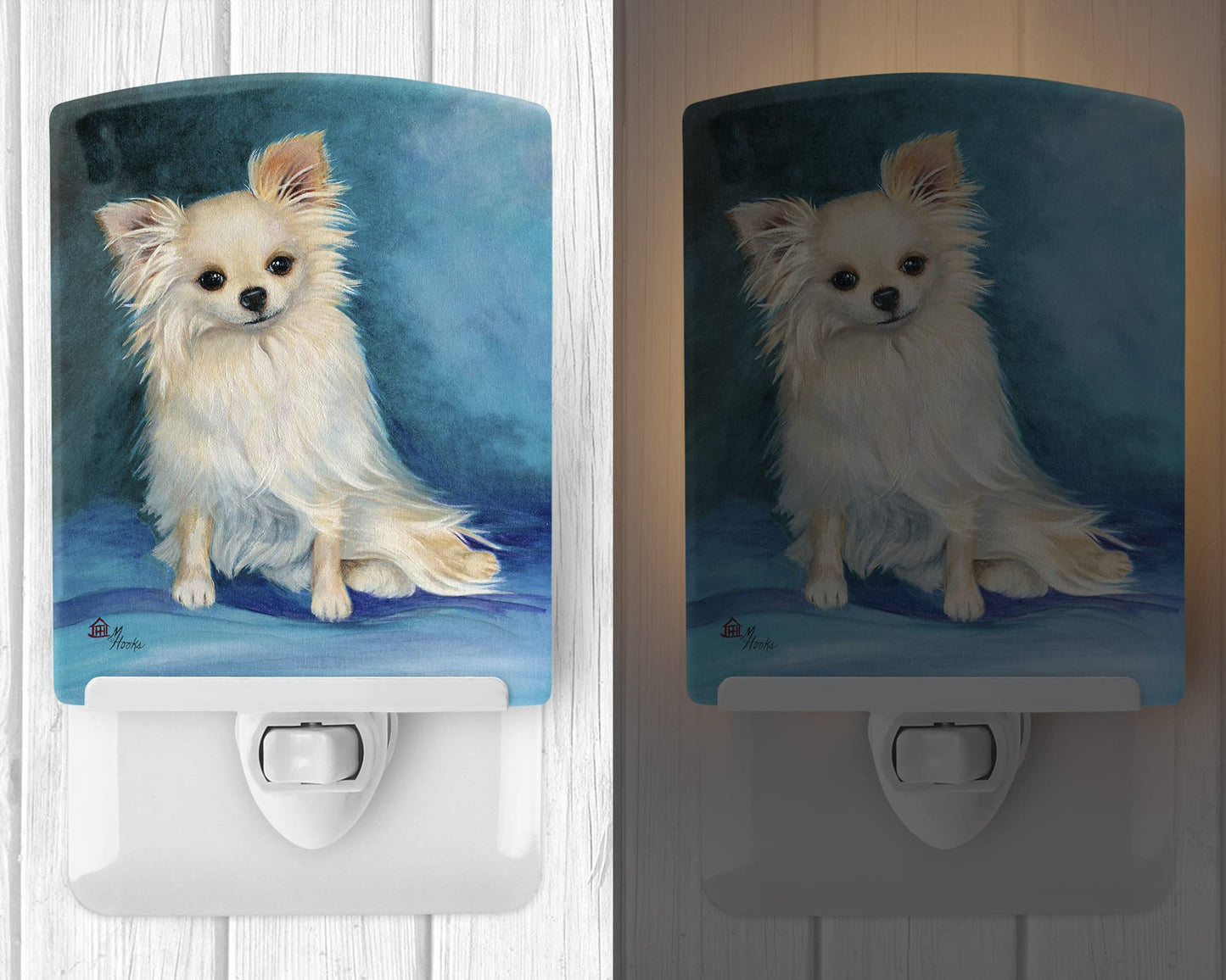 Caroline's Treasures MH1040CNL Jazz Chihuahua Long Hair Ceramic Night Light Compact, UL-Certified, Ideal for Bedroom, Bathroom, Nursery, Hallway