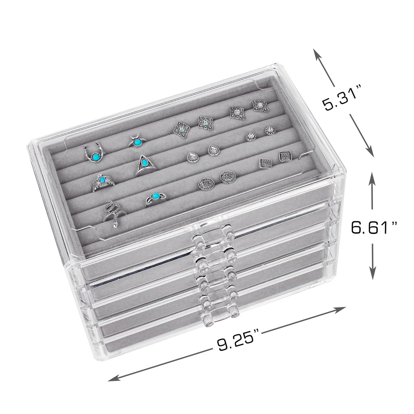 UYBeauty Acrylic Jewelry Box with 5 Drawers,Velvet Jewellery Organizer,Jewelry Storage Case for Earring Necklace,Ring Organizer Storage…