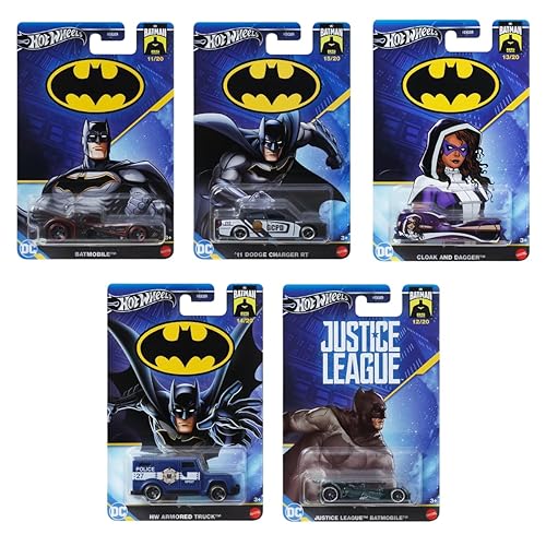 Hot Wheels Batman 2024 Complete Set of 5 - HDG89‑956L | 1:64 Scale Die-Cast Vehicles Featuring Iconic Batman Designs - Ages 3+