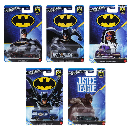 Hot Wheels Batman 2024 Complete Set of 5 - HDG89‑956L | 1:64 Scale Die-Cast Vehicles Featuring Iconic Batman Designs - Ages 3+
