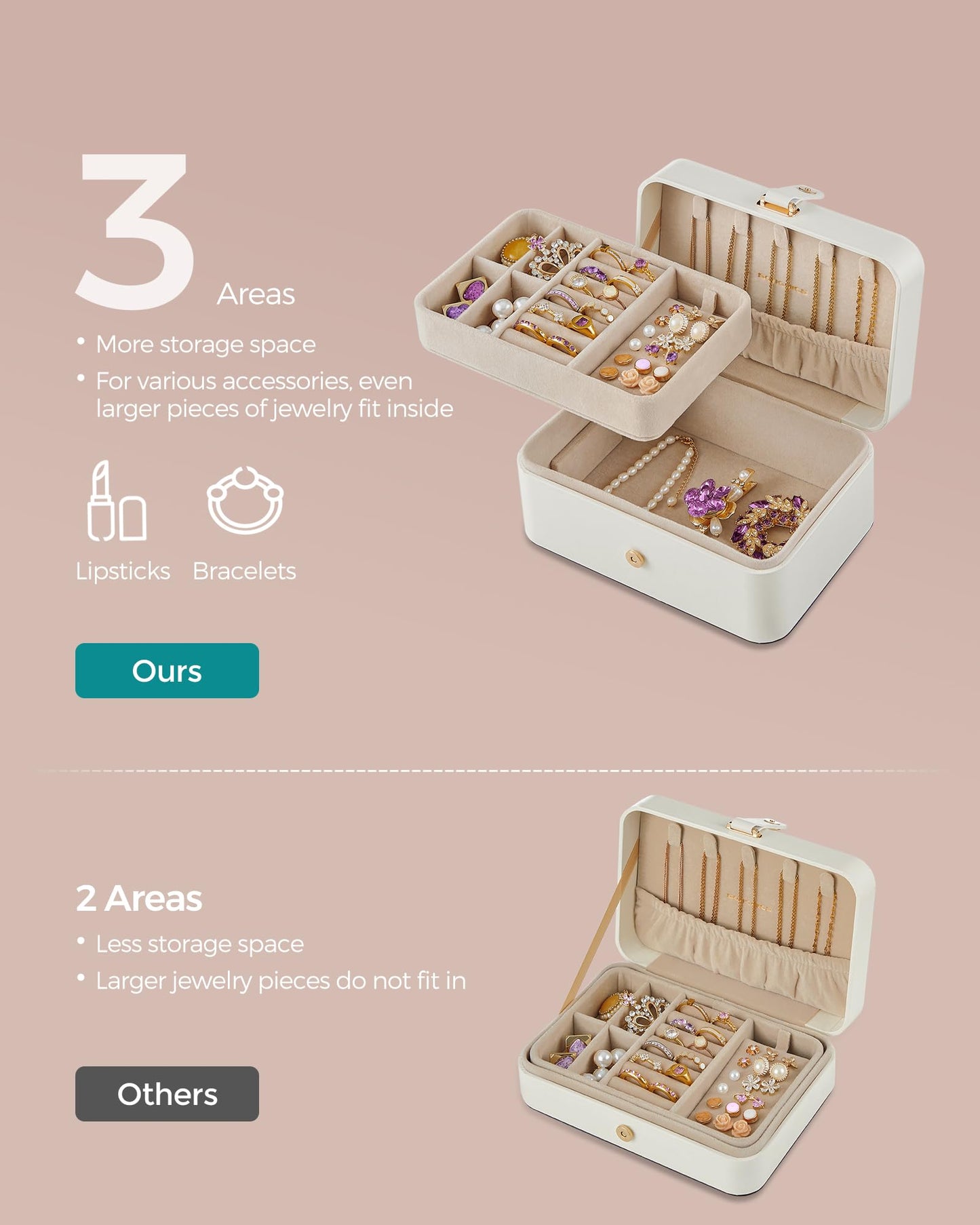 SONGMICS Jewelry Organizer Box, Travel Jewelry Case, 2-Layer Travel Case for Earrings, Necklaces, Bracelets - Portable Jewelry Storage with Large…