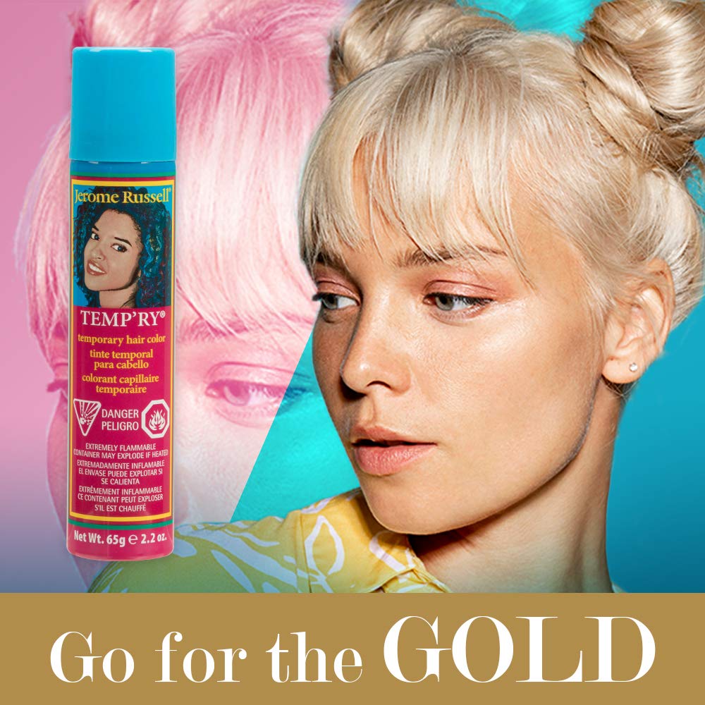 Jerome Russell Temporary Hair Color Spray, Gold - Instant Root Touch Up & Highlighting Mist for Men or Women, Vibrant Non-Damaging Wash Out Tint, 2.2