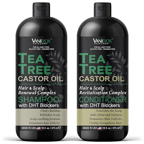 Tea Tree Oil Shampoo and Conditioner Set with Castor Oil, DHT Blockers, Itchy Scalp Relief, Supports Fuller Hair, Cleanses Dandruff & Buildup, For Men