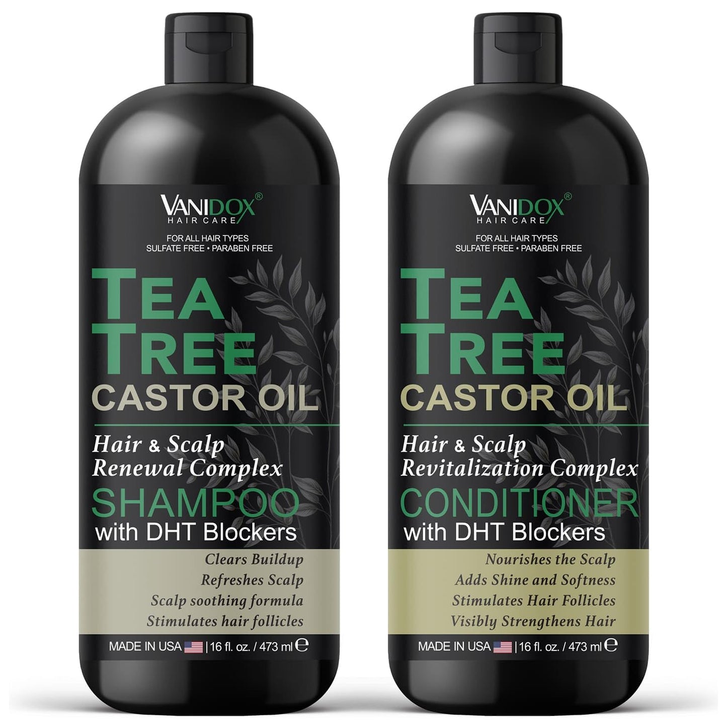 Tea Tree Oil Shampoo and Conditioner Set with Castor Oil, DHT Blockers, Itchy Scalp Relief, Supports Fuller Hair, Cleanses Dandruff & Buildup, For Men