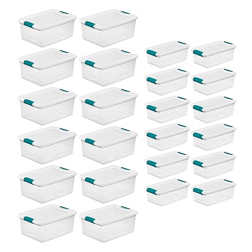 Sterilite 15 Qt Stackable Storage Box with Latching Lid, 12 Pack Bundled with 6 Qt Plastic Organizing Bin with Latch Lid, 12 Pack