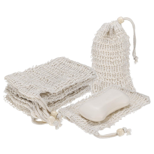 uxcell 10 Pcs Soap Saver Bag, 5.5"x3.5" Mesh Soap Bag with Drawstring White Wooden Bead Cotton Scrubber Pouch Exfoliating Net for Body Shower Foaming Beauty and Personal Care uxcell