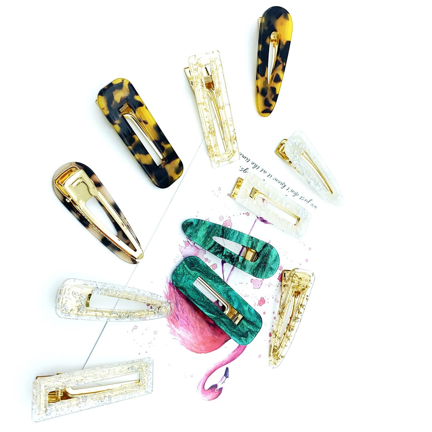 Doromy 12 Packs Acrylic Resin Hair Clips Set Hollow Geometric Alligator Hair Clip Hair Pins Cute Hair Barrettes Bobby Pins Sweet Headwear Hair