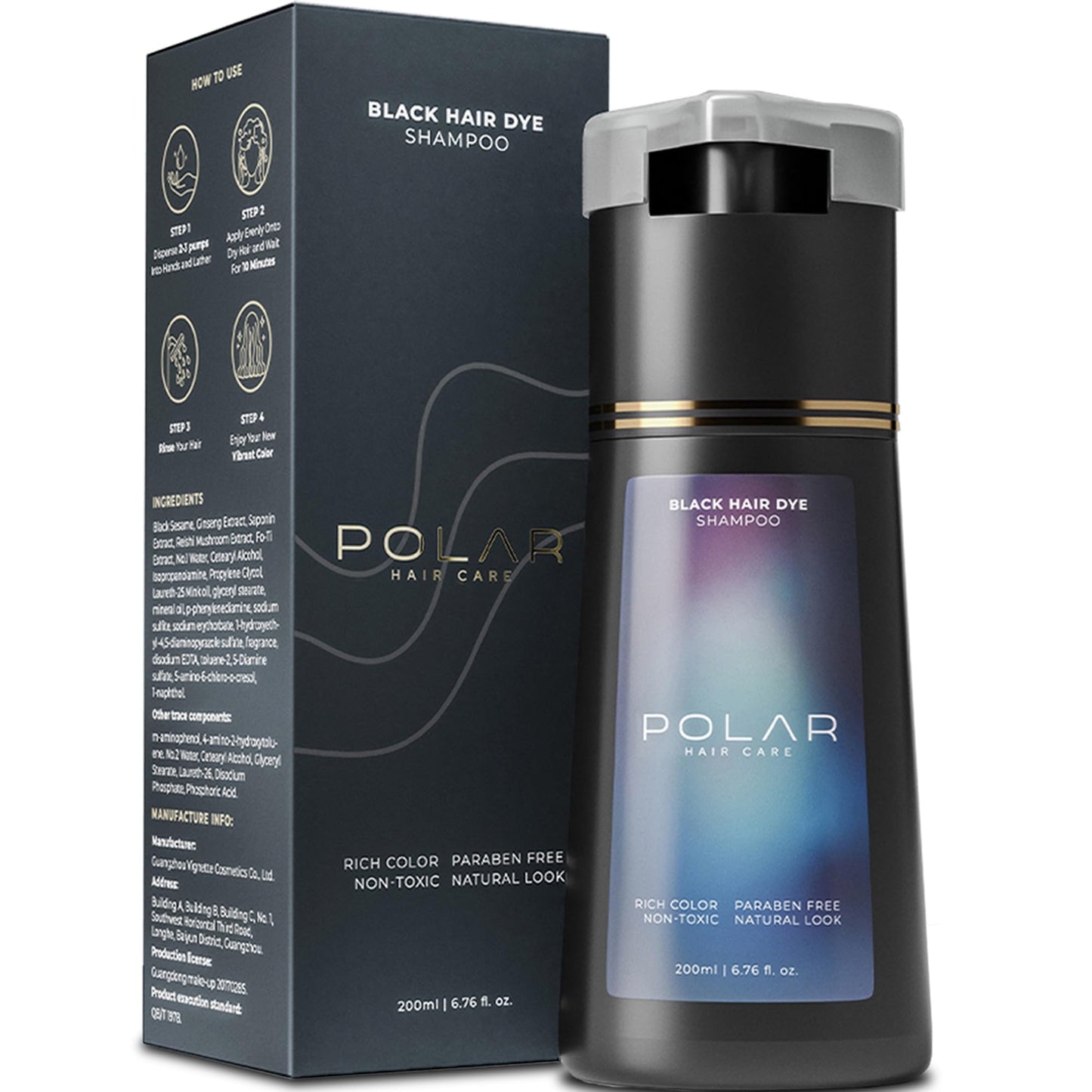 Polar Hair Dye Shampoo | Jet Black Hair Dye Color Shampoo for Gray Coverage Beauty and Personal Care POLAR HAIR CARE