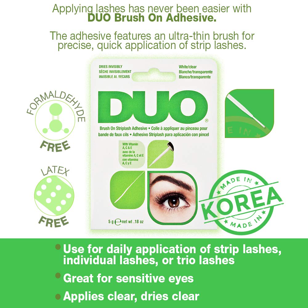 DUO Brush-On Clear Lash Glue -Waterproof Strip Lash Adhesive with Vitamins A, C & E, Long Lasting Eyelash Glue, 0.18 oz, 1 Pack Beauty and Personal Care DUO