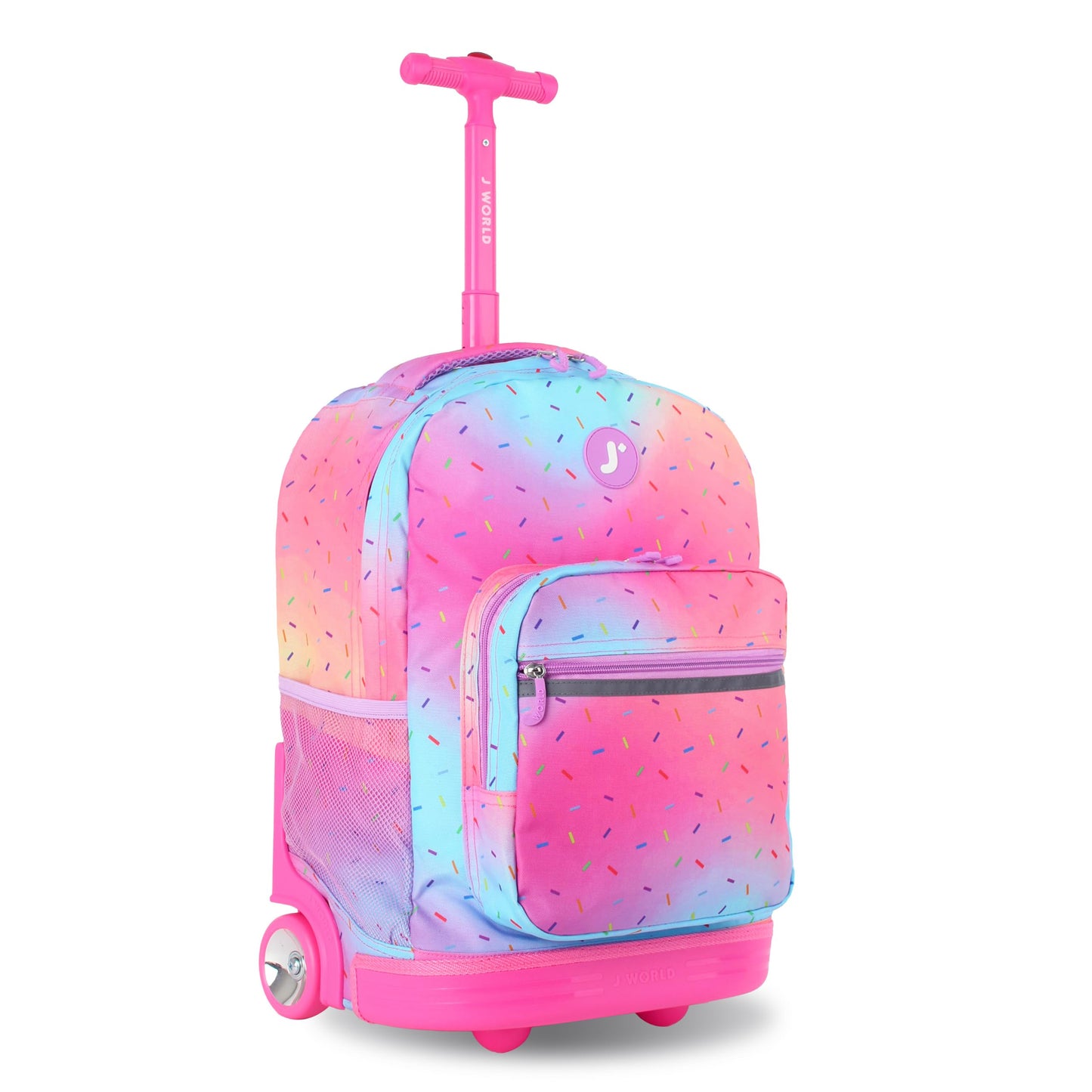 J World Sunrise Kids Rolling Backpack for Girls Boys. Roller Bookbag With Wheels For School, Confetti