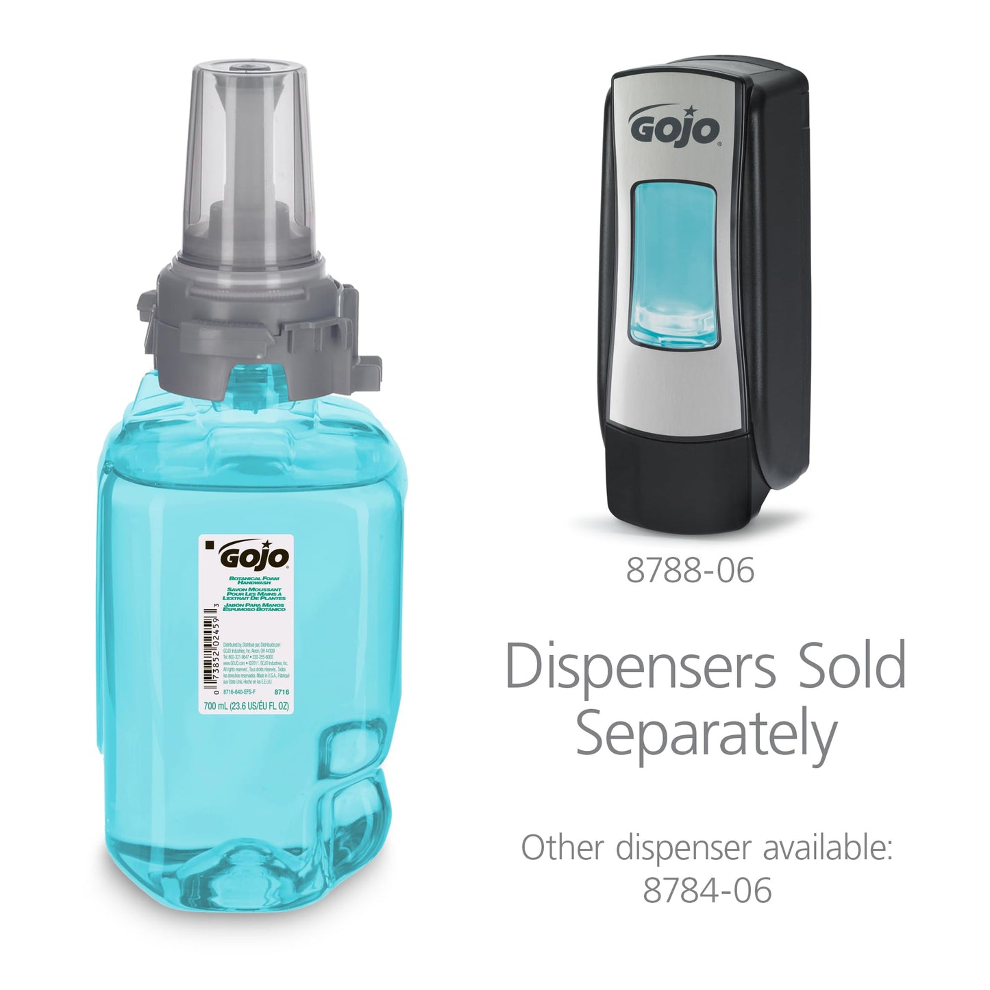 GOJO Botanical Foam Handwash Botanical Fragrance, 700 mL Hand Soap Refill ADX-7 Push-Style Dispenser (Pack of 4) - 8716-04